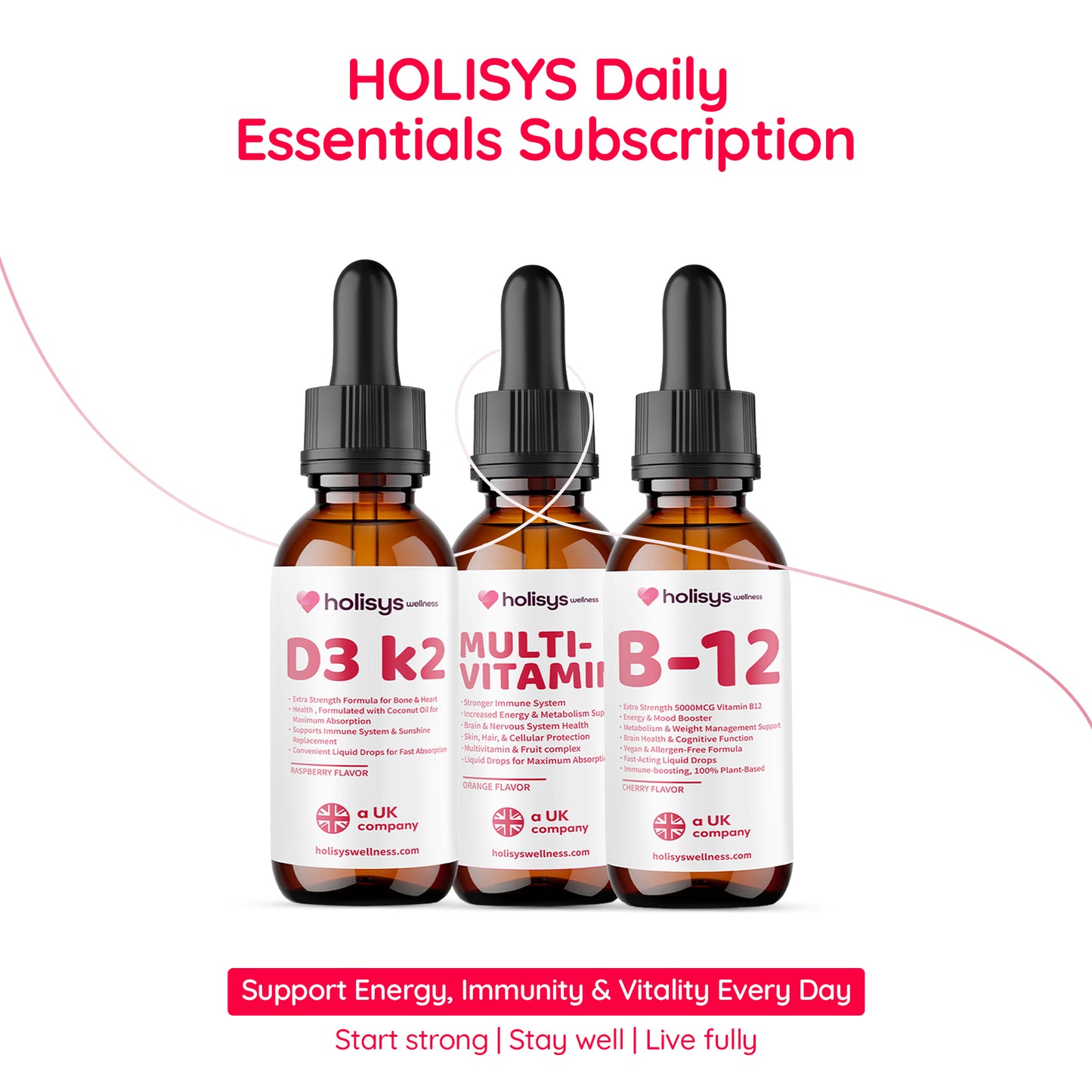 Holisys Daily Essentials Subscription  Multivitamin + Vitamin D3 K2 + B12 Drops