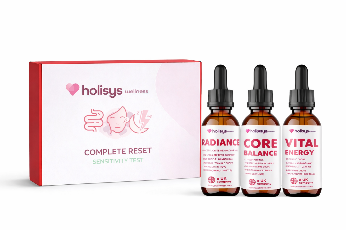 Complete Gut, Skin & Energy Sensitivity Test  Includes 3 Supplement Drops