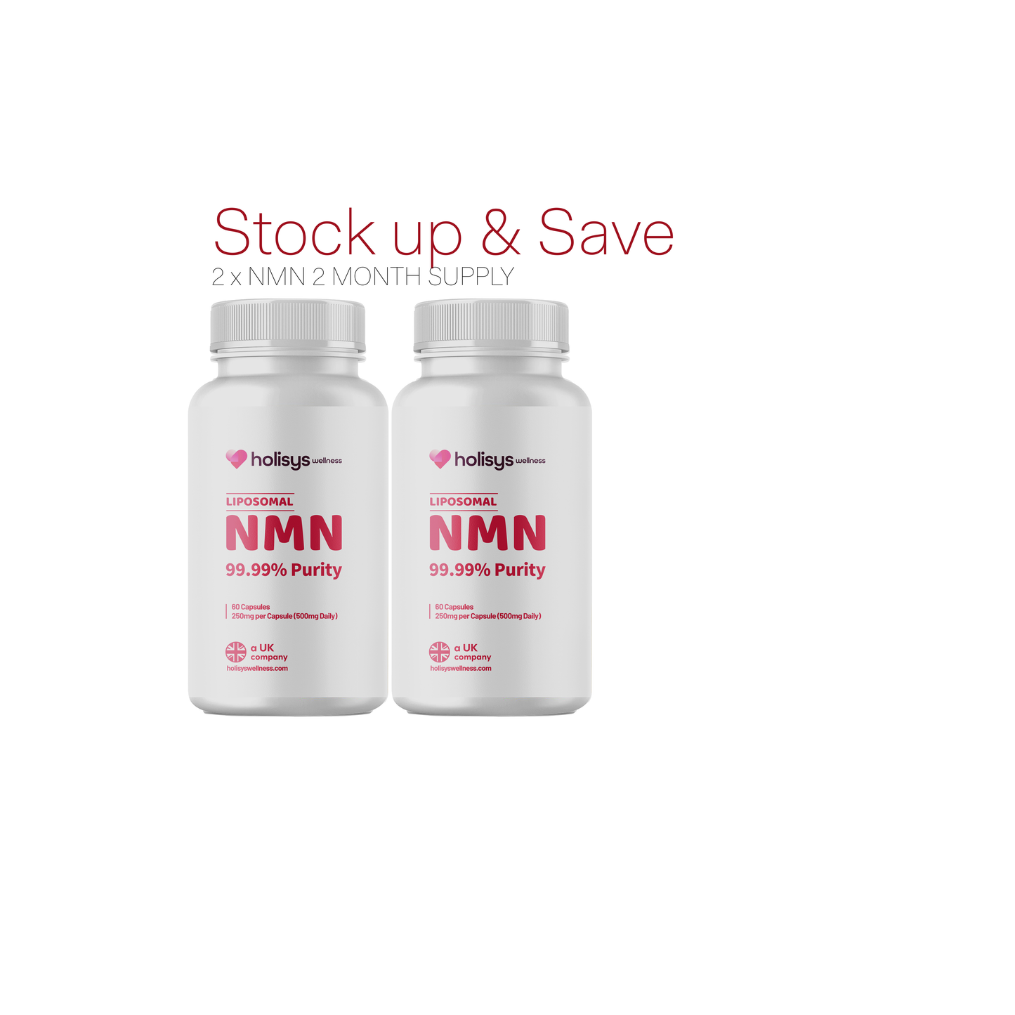 Holisys NMN Tablets – Vegan, Sugar-Free, 500 mg x2 NMN per Tablet (2 Bottle Bundle)