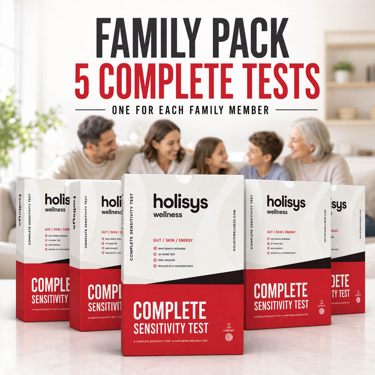 Complete Gut, Skin & Energy Sensitivity Test — Family Pack of Five 1250+ items tested